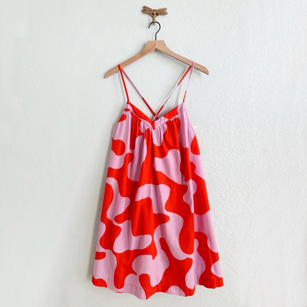 Ava & Viv•Purple and Ref Orange Retro Print•Sleeveless mini Dress with Pockets